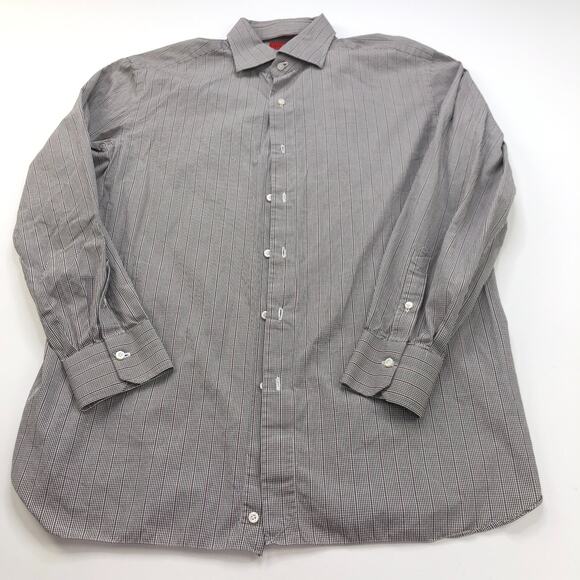 Isaia Napoli 17/43 Cm Brown Red Button Long Sleeve Cotton Polyester Dress Shirt - Picture 1 of 13